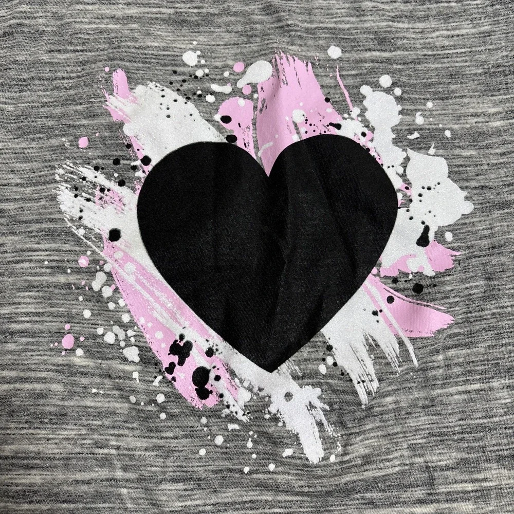 5/$20! Justice Girls Gray‎ Heart Tee Shirt Black Pink White